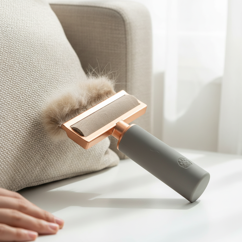 Pet hair remover removing fur from couch fabric